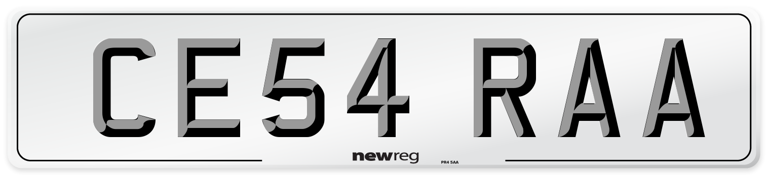 CE54 RAA Number Plate from New Reg